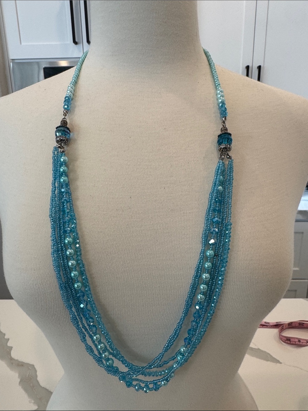 Handcrafted Aqua Blue Multi-Strand Beaded Necklace